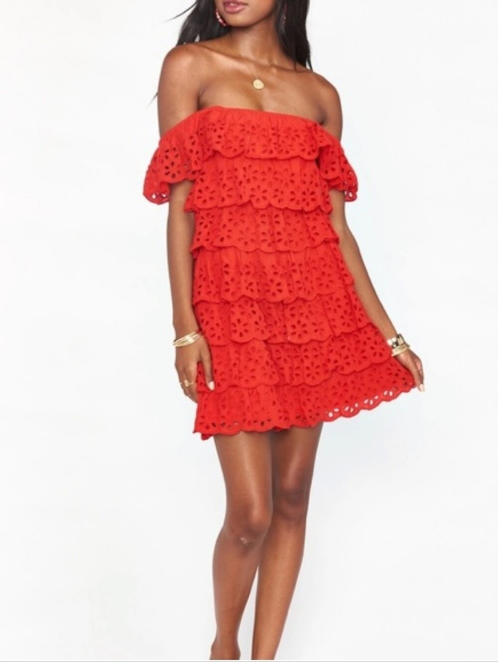 Show Me Your MuMu Orange Mini Tiered Eyelet Dress